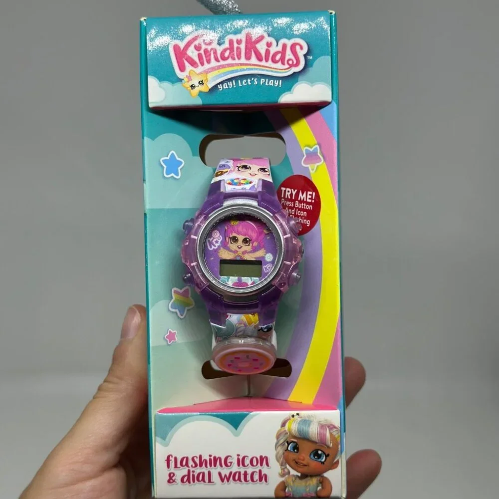 NWF Kindi Kids Girls LCD Wrist‎ Watch Flashing Icon Dial Purple (Need Batteries)